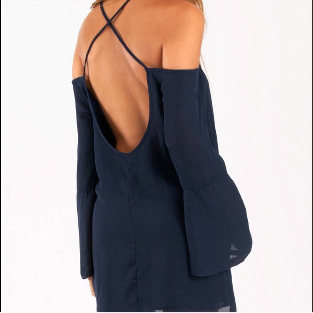 NEW Tobi Navy Blue Cross Back Off Shoulder Dress